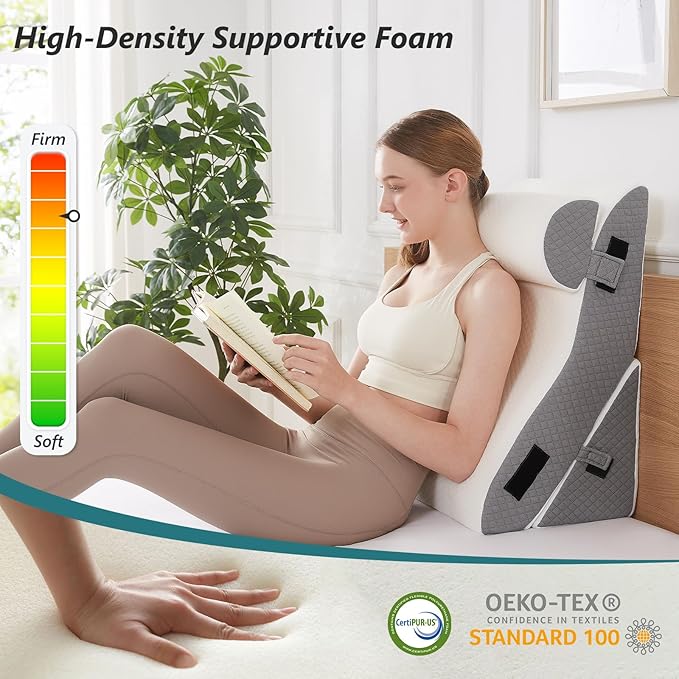 3 PCS Upgraded Bed Wedge Pillow for Sleeping - 35D Post Surgery Pillow for Back Leg Pain Relief - 22" Wide Adjustable Triangle Wedge Pillow Set for Acid Reflux & GERD & Snoring(white grey)