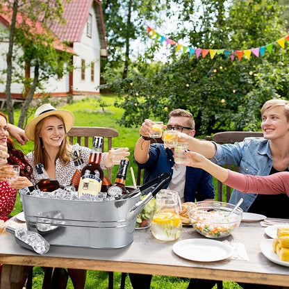 4 Pieces Galvanized Metal Drink Cooler Beverage Tubs Insulated Drink Tub with 4 Ice Scoop and 4 Stainless Steel Tongs 4 Gallons Beverage Ice Tubs for Summer Parties