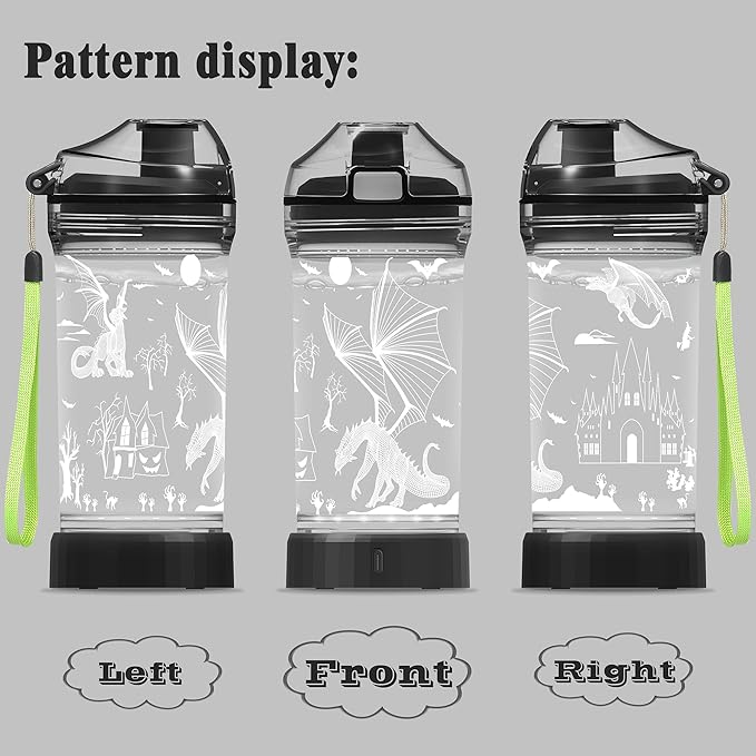 Ammonite Dragon 14 Oz Water Bottle with 3D Glowing LED Light - BPA Free Tritan - Travel Cup Gift for Back to School Boy Child Holiday Camping Picnic