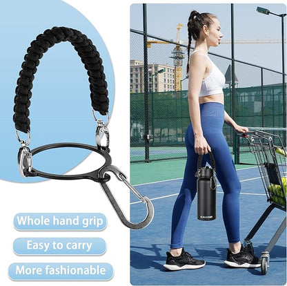 40 oz insulated Water Bottle with Paracord Handles & Strap, 2 Lids(Straw Lid&Spout Lid), Stainless Steel Reusable Wide Mouth Metal Water Bottle With Straw, Double Walled(Black)