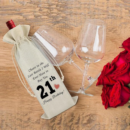 21th Birthday Gift Happy 21st Birthday Gift Wine Gift Bag Birthday Gift for Boys Girls Funny Wine Bag Gift for Friends Sister Daughter Birthday Party Decors Drawstring Wine Wrap Bag Turning 21 Gift