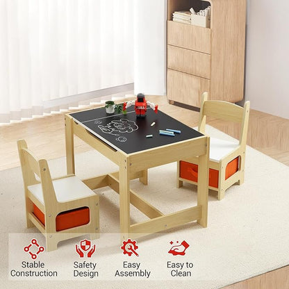 4-in-1 Kids Activity Table Set, Kids Table and Chair Set with/Storage, Removable Tabletop, Chalkboard, 3-Piece Toddler Furniture Set for Art, Crafts, Drawing, Reading, Playroom