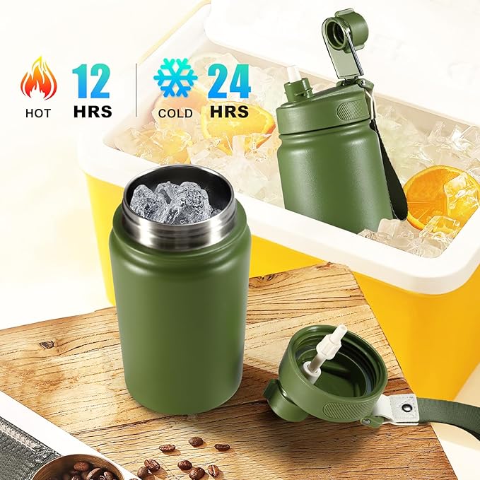 25 oz gym water bottle with straw, leak proof - men's/women's sports metal water bottle - double vacuum insulated stainless steel water bottle for gym, outdoors or traveling