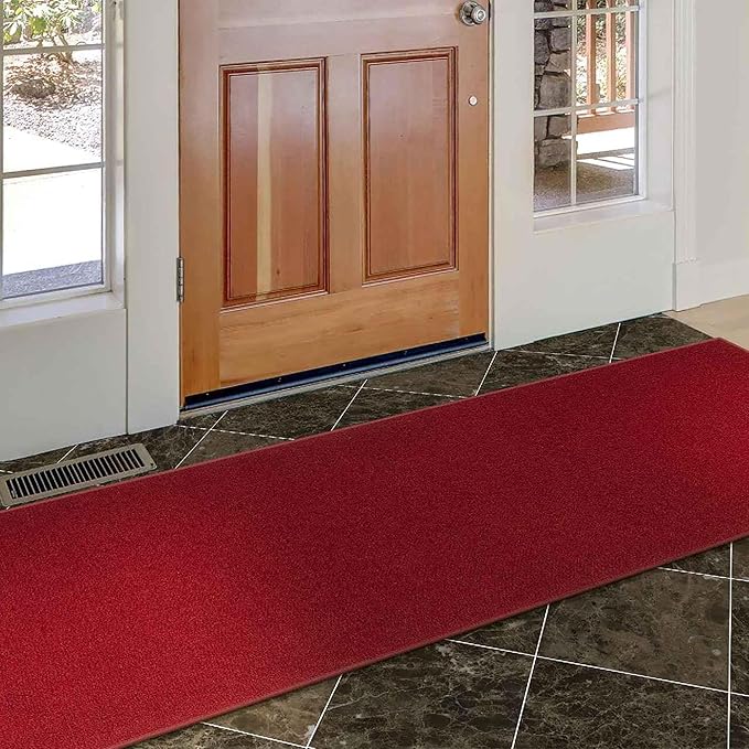 Machine Washable Modern Solid Design Non-Slip Rubberback 3x10 Traditional Runner Rug for Hallway, Kitchen, Bedroom, Living Room, 2'7" x 9'10", Red