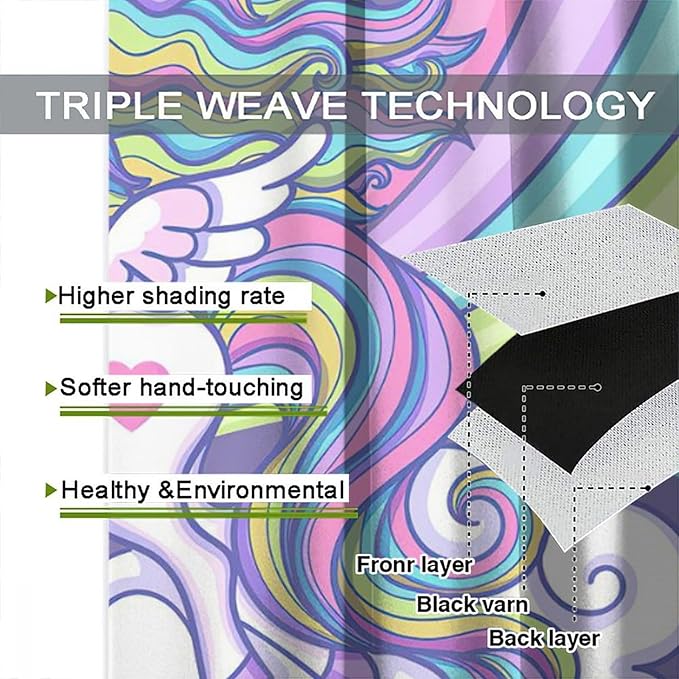 Kids Unicorn Curtains Purple Cartoon Rainbow Cartoon Room Blackout Curtains Boys Girls Baby Room Decor Curtains Living Room Decor 84x84 Inch 2 Panels