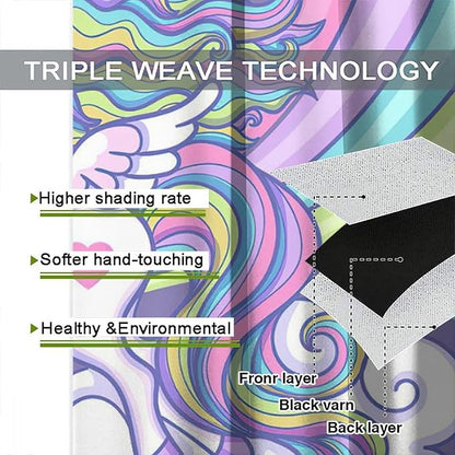 Kids Unicorn Curtains Purple Cartoon Rainbow Cartoon Room Blackout Curtains Boys Girls Baby Room Decor Curtains Living Room Decor 84x84 Inch 2 Panels