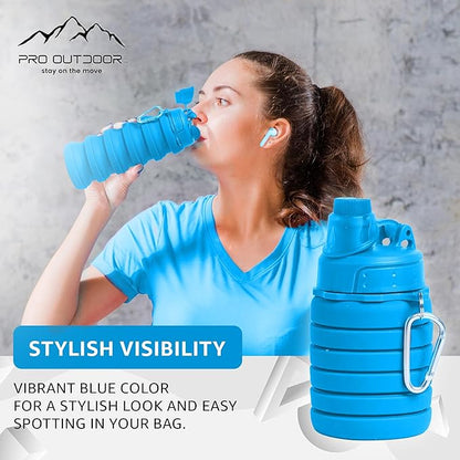 Collapsible Water Bottles - BPA-FREE Silicone Reusable Travel Bottles for Healthy & Safe Hydration, Compact & Portable Design for Hiking & Sports, Lightweight & Foldable, 2-Pack, Blue