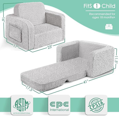 ACRABROS Kids Couch Toddler Chair: Sofa Bed Fold Out for Girls Boys Grey