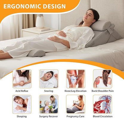 4PCS Orthopedic Bed Wedge Pillow Set for Sleeping, Wedge Pillow for Back Pain Relief, 10-in-1 Adjustable Bed Wedge Pillow Post Surgery, Triangle Pillow for Acid Reflux Snoring Gerd, Grey