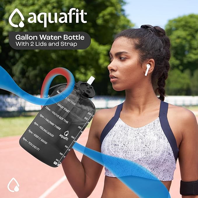 AQUAFIT 1 Gallon Water Bottle with Time Marker - BPA Free 128 oz Water Bottle with Straw, Gym Water Bottle with Handle, 1 Gallon Water Jug, Big Water Bottle, Large Water Bottle (Mint)
