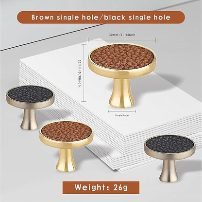Leather Handle Brass Leather Handle Nordic Minimalist Style Handle Wardrobe Dressing Table Bedroom Living Room Kitchen Handle Hardware Furniture - 2 Pack (Brown, Knob)