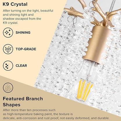 Plug in Crystal Chandelier with 15Ft Cord Modern Pendant Light for Bedroom Mini Antler Hanging Lamp for Kitchen Island Dinning Bedrooms and Hallway(1 Light)