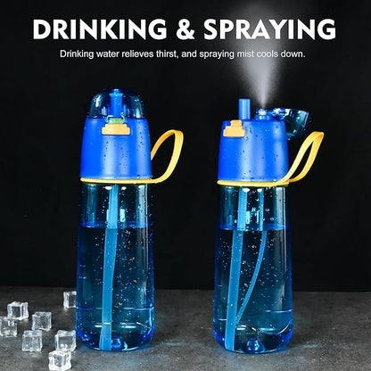 24 oz Sports Water Bottle with Spray Mist, Portable Water Mister Spray Bottle for Drinking, 2-in-1 Mist and Sip Bpa-Free Plastic Misting Water Bottle for Fitness and Outdoor, Blue 1 Pack