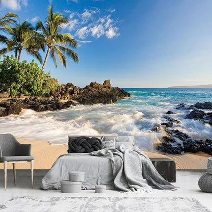 Beach Coconut Tree Natural Scenery Landscape Wallpaper for Bedroom (Not Peel and Stick)