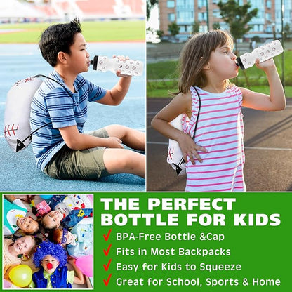 2 Pcs Baseball Party Favors Sports Drawstring Bag 24 oz Baseball Reusable Water Bottles Sports Water Bottle for Sporting Cycling Working Traveling Gym Outdoor