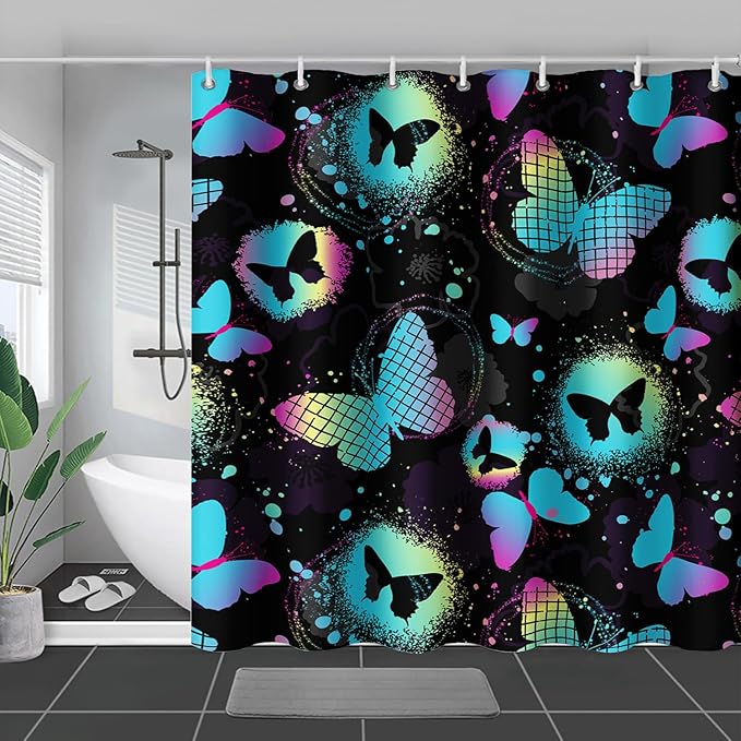 AILONEN Butterfly Shower Curtain for Girls Women 36" W*72" H Blue Butterfly Bathroom Decor,Beautiful Butterfly Bath Curtain Polyester Waterproof Bathroom Curtain with 12 Hooks