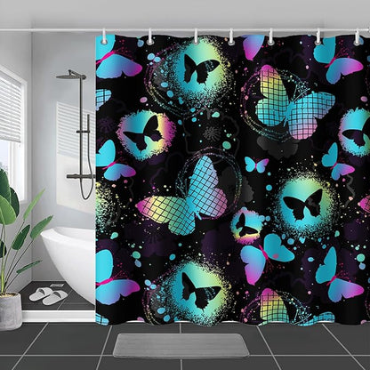 AILONEN Butterfly Shower Curtain for Girls Women 48" W*72" H Blue Butterfly Bathroom Decor,Beautiful Butterfly Bath Curtain Polyester Waterproof Bathroom Curtain with 12 Hooks
