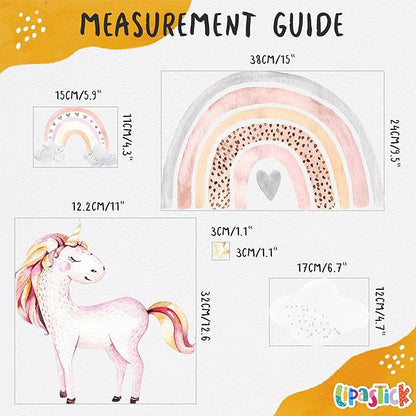 Rainbow Wall Decals by Lipastick - Rainbow Wall Stickers - Unicorn Wall Decals for Kids Bedroom Room Nursery – Kids Wall Stickers Cloud Stars Ponies - Waterproof Wall Art Décor S Size