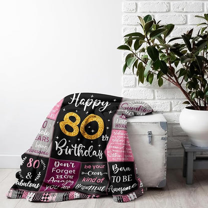 80th Birthday Gifts For Women, 80th Birthday Gift Blanket 50"X60", Best Gifts For 80 Year Old, 80th Birthday Decorations, 80 Year Old Birthday Gifts For Women, Birthday Gifts For 80 Year Old
