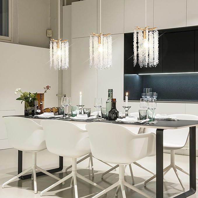 Plug in Crystal Chandelier with 15Ft Cord Modern Pendant Light for Bedroom Mini Antler Hanging Lamp for Kitchen Island Dinning Bedrooms and Hallway(1 Light)