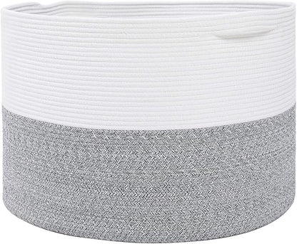 24" x 24" x 17" Max Size Large Cotton Rope Basket, Extra Large Storage Basket, Woven Laundry Hamper, Cloth Storage Bin, for Blankets Clothes Towels Pillows in Living Room, Grey Mix