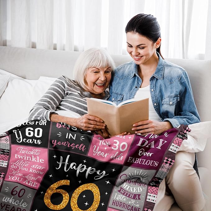 60th Birthday Gifts for Women, 60th Birthday Gift Ideas, 60th Birthday Gifts Blanket 50"X60", Gifts for 60 Year Old Woman, 60th Birthday Decorations, 60 Year Old Birthday Gifts for Women