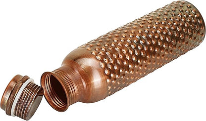 Copper Water Bottle 34 Oz Hammered Antique Ayurvedic Pure Copper Vessel With Carrying Bag For Drinking Bottle Leak Proof Ayurvedic Copper Vessel for Sports, Gym, Outdoors, Yoga