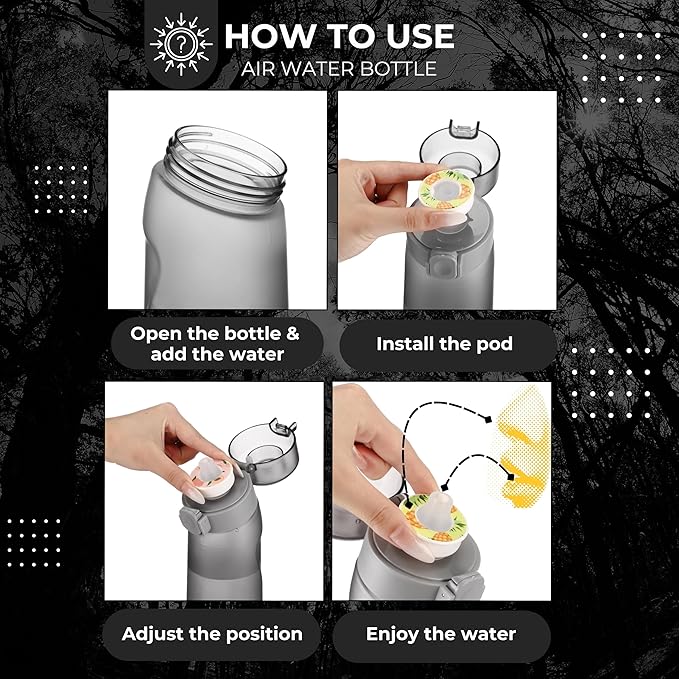 Air Water Bottle 650ML - Scented Air Water up Bottle with 7 Flavor Pods, BPA-Free Tritan, With Cleaning Kit | Sugar-Free Hydration Solution Flavored Water Bottle