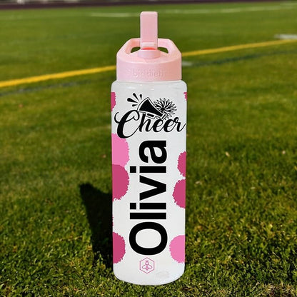 32oz Cheerleader Water Bottle with Straw Lid | BPA-Free Reusable Bottles for Cheerleaders, Cheer Team or Cheerleading Coach | Great Gifts for Girls, Coaches (Custom Cheer)