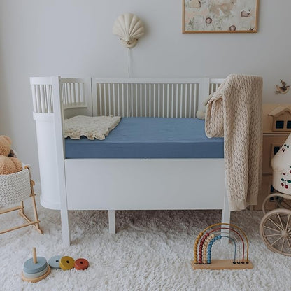 100% Cotton Muslin crib sheets for Boys and Toddler, Soft and Breathable, crib sheets girl Snug Fit, Machine Washable, Multiple Colors, Blue/Star Muslin Size 28"x52"x9"
