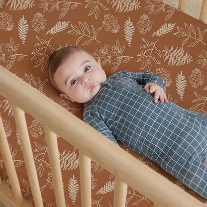 ACRABROS Crib Sheets for Girl Boy: Stretchy Baby Fitted Crib Mattress Sheets Sets 2 Pack Standard Size Ultra Soft Neutral, Squirrel&Leaf