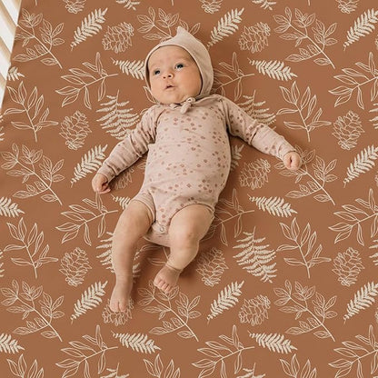 ACRABROS Crib Sheets for Girl Boy: Stretchy Baby Fitted Crib Mattress Sheets Sets 2 Pack Standard Size Ultra Soft Neutral, Squirrel&Leaf