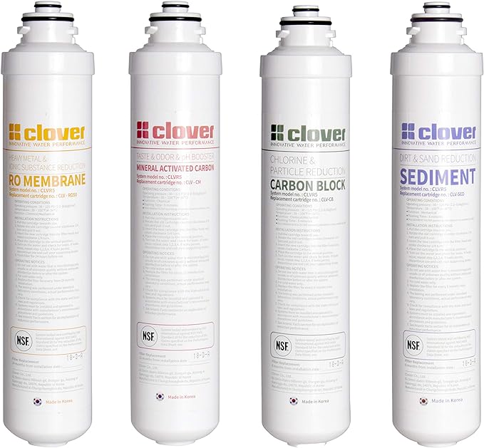 Aquverse Clover 4-Pack Replacement Filters for Under-Sink RO System (Sediment, Pre-Carbon, RO Membrane, and Carbon + Mineral Filters)