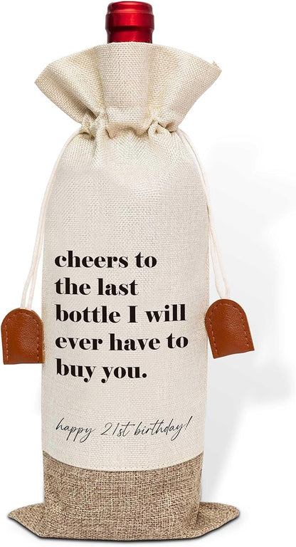 21th Birthday Wine Bag, Cotton Linen Wine Gift Bag With Drawstring, Wine Champagne Bottle Gift Bag, 21st Birthday Gifts Wine Bag for Woman Her Girl Friend Sister, 21th Birthday Party Favors-20