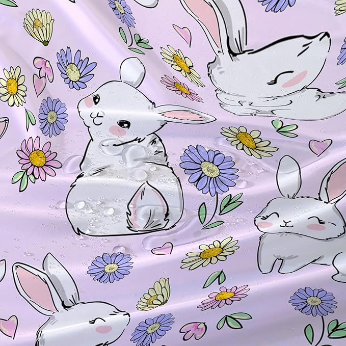 AILONEN Rabbit Bunny Shower Curtain for Bathroom,Cute Animal Shower Curtain Colorful Flower Decor Bath Curtain 60" W*72" H Polyester Fabric Waterproof Bathroom Bathtub Curtain with 12 Hooks