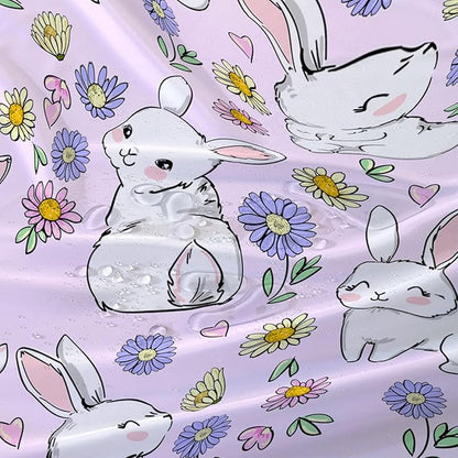 AILONEN Rabbit Bunny Shower Curtain for Bathroom,Cute Animal Shower Curtain Colorful Flower Decor Bath Curtain 60" W*72" H Polyester Fabric Waterproof Bathroom Bathtub Curtain with 12 Hooks