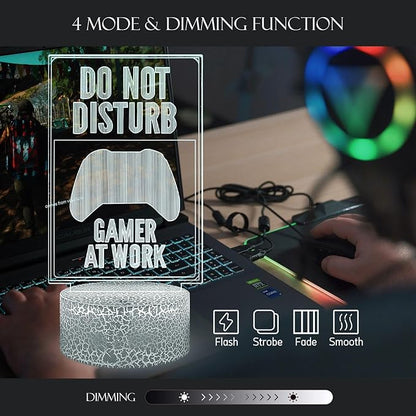 3D Visual Game Room illusion Desk Lamp Do Not Disturb Gamer At Work Slogan 16 RGB Color Change USB Charge Base Touch Remote Control Boy Gift Decoration Acrylic with Stand