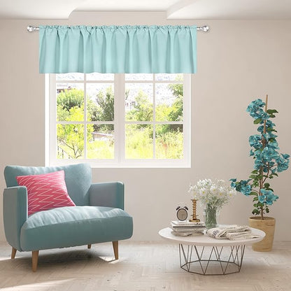 Aqua Blue Extra Wide Valance for Windows 100x18 Inch Solid Thermal Insulated Blackout Rod Pocket Kitchen Short Curtain Toppers Extra Wide Valance for Bathroom Living Room 1 Panel