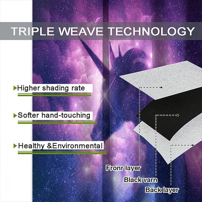 Unicorn Curtains Children's Cartoon Starry Sky Theme Unicorn Pattern Curtains Star Galaxy Boys Girls Room Blackout Curtains 72x63 Inch 2 Panels