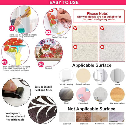 Cherry Blossom Tree Wall Decals, Butterfly Wall Stickers, Pink Flowers Wall Stickers, Removable Vinyl Wall Decor Mural Art for Baby Nursery Bedroom & Living Room Decoration (Zhai-Fly Dandelion 03)