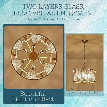 Modern Gold Round Chandelier 6 Light Drum Glass Chandelier Light Fixture18in Hammered Glass Chandelier for Dining Room Kitchen Entryway Bedroom Breakfast Nook