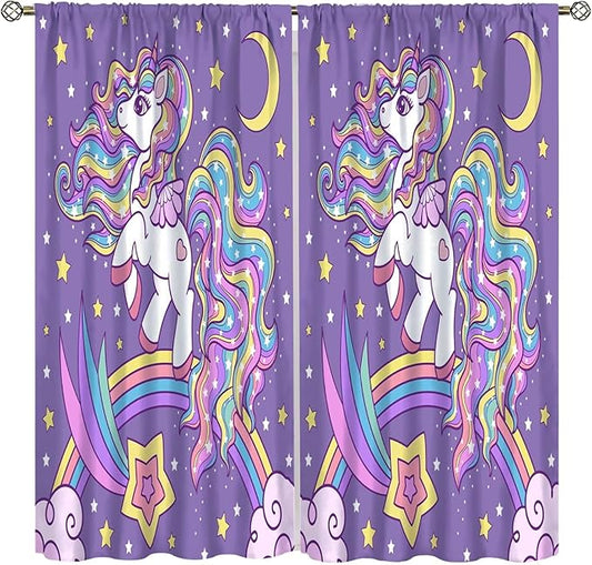 Kids Unicorn Curtains Kids Girls Boys Rainbow Unicorn Pattern Blackout Curtains Bedroom Curtains 42x45 Inches 2 Panels
