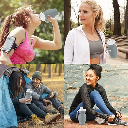 THAIOXYH® Collapsible Water Bottles 11 oz（320ml） Reuseable Foldable Portable BPA Free Silicone Collapsible Water Bottles for Traveling Hiking Camping Sports (grey)…