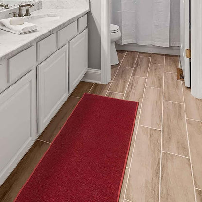 Machine Washable Modern Solid Design Non-Slip Rubberback 3x12 Traditional Runner Rug for Hallway, Kitchen, Bedroom, Living Room, 2'7" x 12', Red