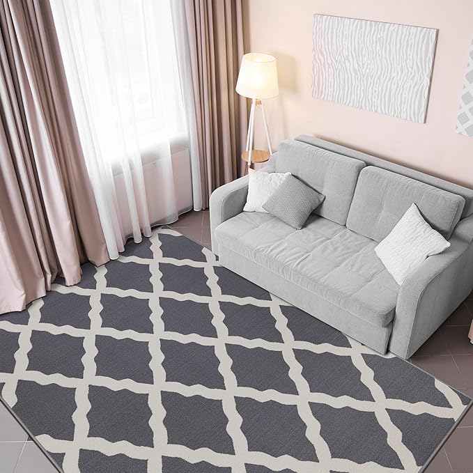 Machine Washable Moroccan Trellis Design Non-Slip Rubberback 3x5 Traditional Indoor Area Rug for Living Room, Bedroom, Kitchen, 3'3" x 5', Gray