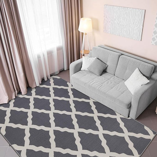 Machine Washable Moroccan Trellis Design Non-Slip Rubberback 3x5 Traditional Indoor Area Rug for Living Room, Bedroom, Kitchen, 3'3" x 5', Gray