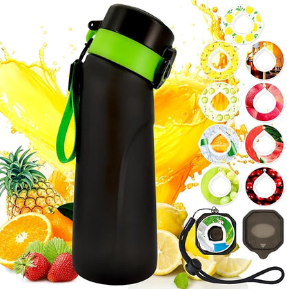 Air Water Bottle with Flavor Pods, 750ML Scent Water Cup with Flavor Pods Box，0% Sugar Fragrance Water Bottle Suitable for Outdoor Sports (Blackgreen+10pods)