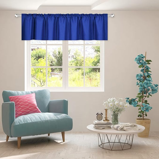 Royal Blue Extra Wide Valance for Windows 100x18 Inch Solid Thermal Insulated Blackout Rod Pocket Kitchen Short Curtain Toppers Extra Wide Valance for Bathroom Living Room 1 Panel