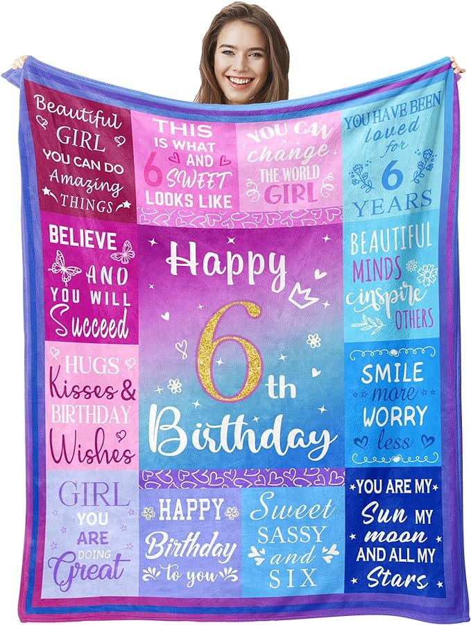6 Year Old Girl Birthday Gifts Blanket, 6 Year Old Girl Gifts, Birthday Gifts for 6 Year Old Girls, 6th Birthday Decorations for Girls, Six Year Old Girl Birthday Gifts 60"X50"