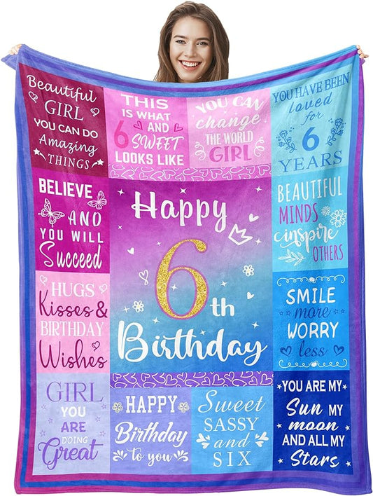 6 Year Old Girl Birthday Gifts Blanket, 6 Year Old Girl Gifts, Birthday Gifts for 6 Year Old Girls, 6th Birthday Decorations for Girls, Six Year Old Girl Birthday Gifts 60"X50"
